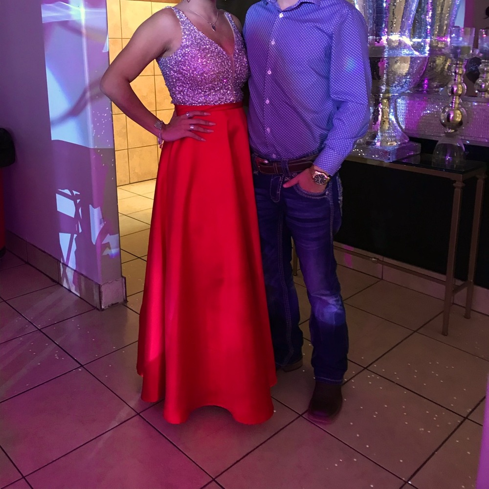 Red V Neck Satin Dress
